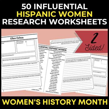 Preview of Women's History Month: 50 Influential Hispanic Women Research Worksheets
