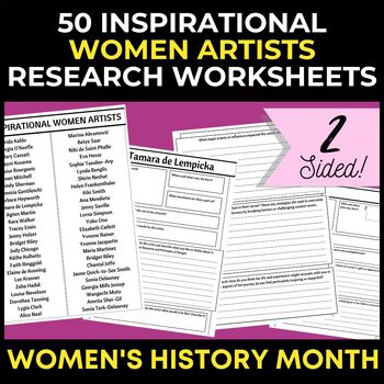 Preview of Women's History Month: 50 Inspirational Women Artists Research Worksheets