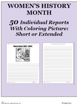Preview of Women's History Month: 50 Biography Reports w/ Pictures to Color