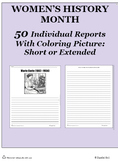 Women's History Month: 50 Biography Reports w/ Pictures to Color