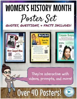 Preview of Women's History Month - 50 interactive posters: video, writing prompts, etc.