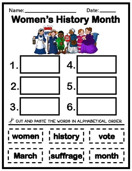 Preview of Women's History Month ABC Cut and Paste