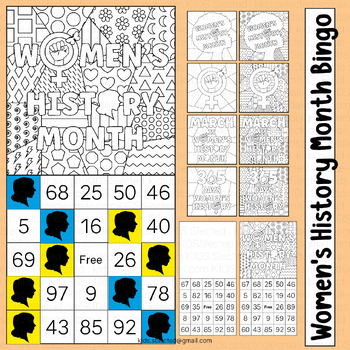 Preview of Women's History Month Activities Bingo Cards Game Pop Art Coloring Pages