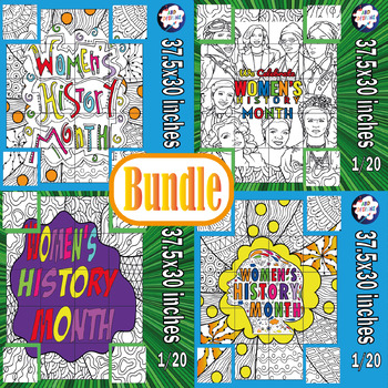 Preview of Women's History Month Activities Collaborative Coloring Poster Craft /Bundle