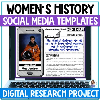 Preview of Women's History Month Project - DIGITAL Biography Research Social Media Template