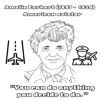 Women's History Month- Amelia earhart Coloring Page Sheet Quote Poster ...