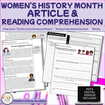 Preview of Women's History Month Article & Reading Comprehension