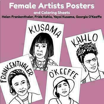 Preview of Women's History Month Coloring Sheets/ Artist Posters; Kusama, Kahlo, O'Keeffe