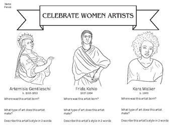 Preview of Women's History Month Artist Research & Coloring Page