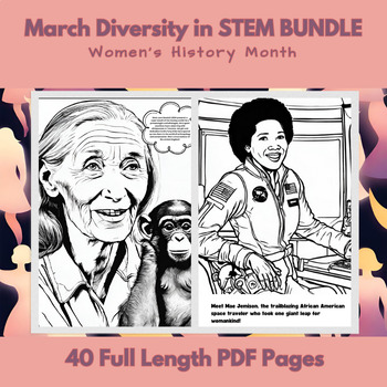 Preview of Women's History Month BUNDLE Diversity STEM : Coloring Poster & Bulletin Boards