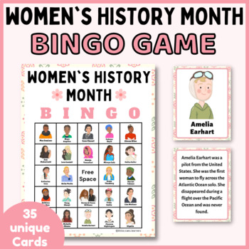 Preview of Women's History Month Bingo Game with short biographies - 35 bingo cards