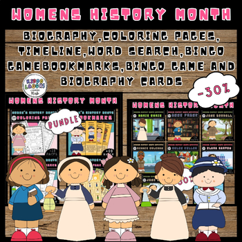 Preview of Women's History Month Biography,Coloring Pages, Timeline,Word Search,BINGO Game