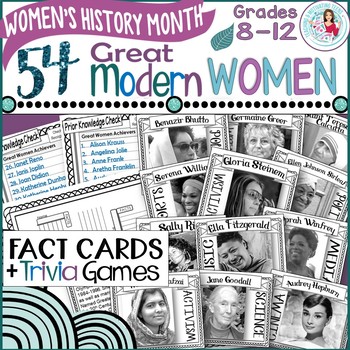 Preview of Women's History Month Biography Fact Cards, Trivia Games, Hall of Fame