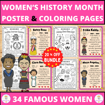 Preview of Women's History Month Biography,  Poster & Coloring Pages Bundle