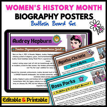Preview of Women's History Month Biography Posters -Bulletin Board International Womens Day
