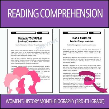 Preview of Women’s History Month Biography Reading Comprehension Passages 3rd 4th Grade