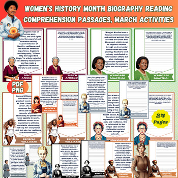 Preview of Women’s History Month Biography Reading Comprehension Passages, March Activities