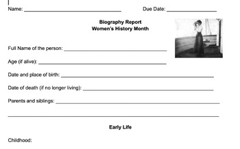 Preview of Women's History Month Biography Research Paper