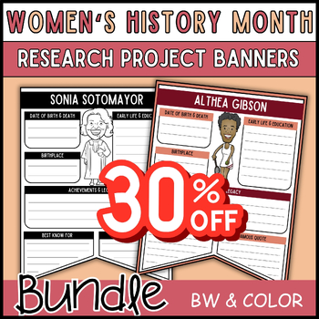 Preview of Women's History Month Biography Research Report Banners Bundle