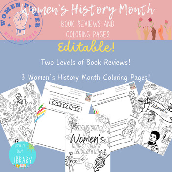 Preview of Women's History Month Book Reviews and Coloring Pages Editable