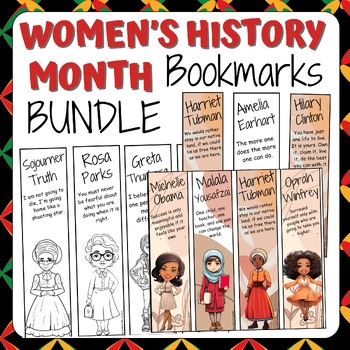 Preview of Women's History Month Bookmarks Bundle, Famous Women Quotes Human Rights