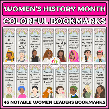 Preview of Women in History Bookmarks: Women's History Month Inspiring Quotes and Icons