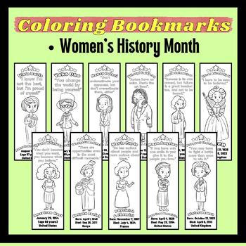 Preview of Women's History Month Bookmarks Coloring Pages | 32 Famous Women March Bookmarks