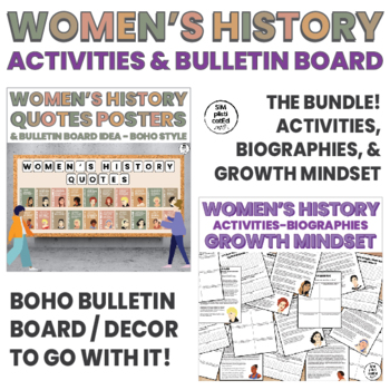 Preview of Women's History Month Bulletin Board | Activities, Biographies, Growth Mindset