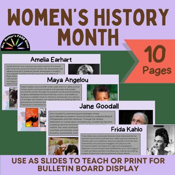 Preview of Women's History Month Bulletin Board or Slides - March Celebrations, No Prep