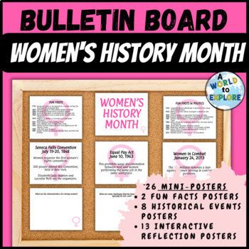 Preview of Women's History Month Bulletin Board with Timeline and Interactive Posters