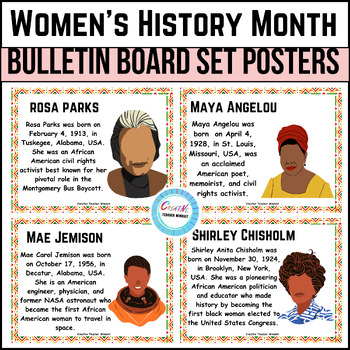 Preview of Women's History Month Bulletin board set, biography posters project,activities