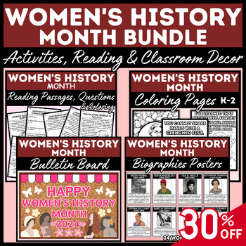 Preview of Women's History Month Bundle: Activities, Rading, Posters & Bulletin Board