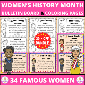 Preview of Women's History Month Bundle Biographies Bulletin Board and Coloring Pages