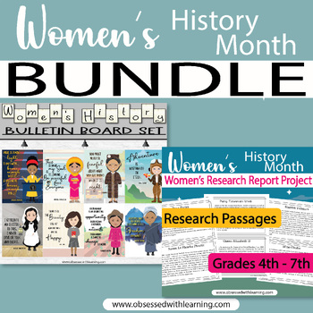 Preview of Women's History Month Bundle, Bulletin Board Kit, Research Project, 18 Passages