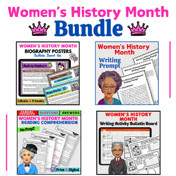 Preview of Women’s History Month Bundle: Reading, Biography, Writing Prompt - Posters