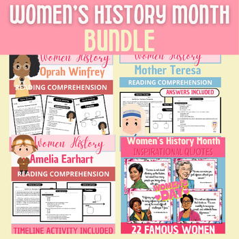 Preview of Women's History Month Bundle Reading Comprehension-Bulletin Board+Bonus