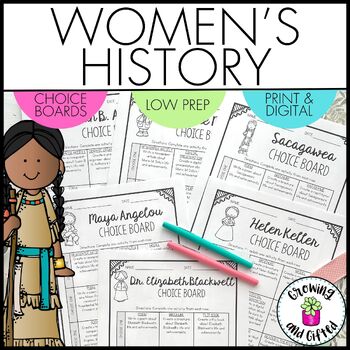 Preview of Women's History Month Choice Board Menus for Enrichment Early Finishers in March