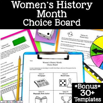 Preview of Women's History Month Choice Board Projects Activities Middle School