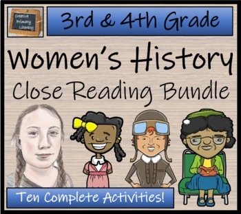 Preview of Womens History Month Close Reading Comprehension Bundle | 3rd Grade & 4th Grade
