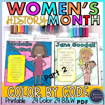 Preview of Women's History Month Coloring Pages Color by code Part 2