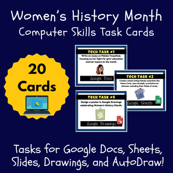 Preview of Women's History Month Computer Skills Google Suite Curriculum Task Cards