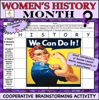 Preview of Women's History Month: Cooperative Brainstorming Activity(Challenging-Grades 5+)