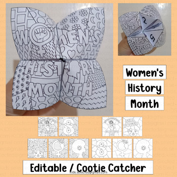 Preview of Women's History Month Craft Cooties Catcher Activities Game Pop Art Writing