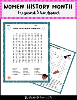 Preview of Women's History Month Crossword&Word Search 3-5  Women Activities Vocabulary