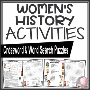 Preview of Women's History Month Activities Crossword Puzzle and Word Searches