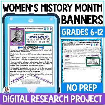 Preview of Women's History Month Project - DIGITAL  Biography Research Banners Project