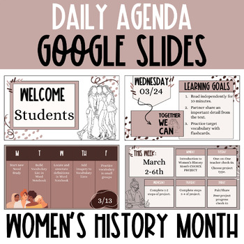 Preview of Women's History Month Daily Agenda Google Slides | Templates, Clipart | Editable