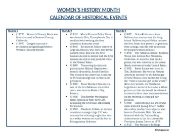 Preview of Women's History Month Daily Calendar