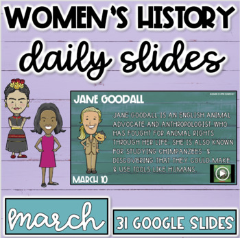 Preview of Women's History Month Daily Slides | 1 Person Each Day With Videos