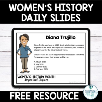 Preview of Women's History Month Daily Slides Free 3 Important Figures
